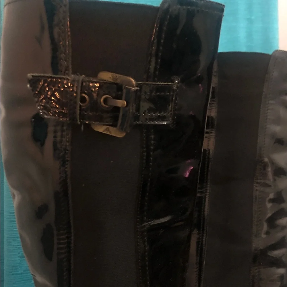 Emporio Armani Black Patent Leather Knee-High flat Boots 36